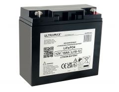 UltraMax 12v 18Ah Lithium Iron Phosphate, LiFePO4 Battery, Charger Included 