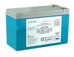 Ultramax 12v 9Ah Lithium Iron Phosphate LiFePO4 Battery 